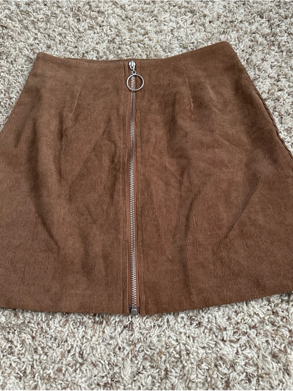 SHEIN Brown Corduroy A-Line Mini Skirt with Front Ring Zip